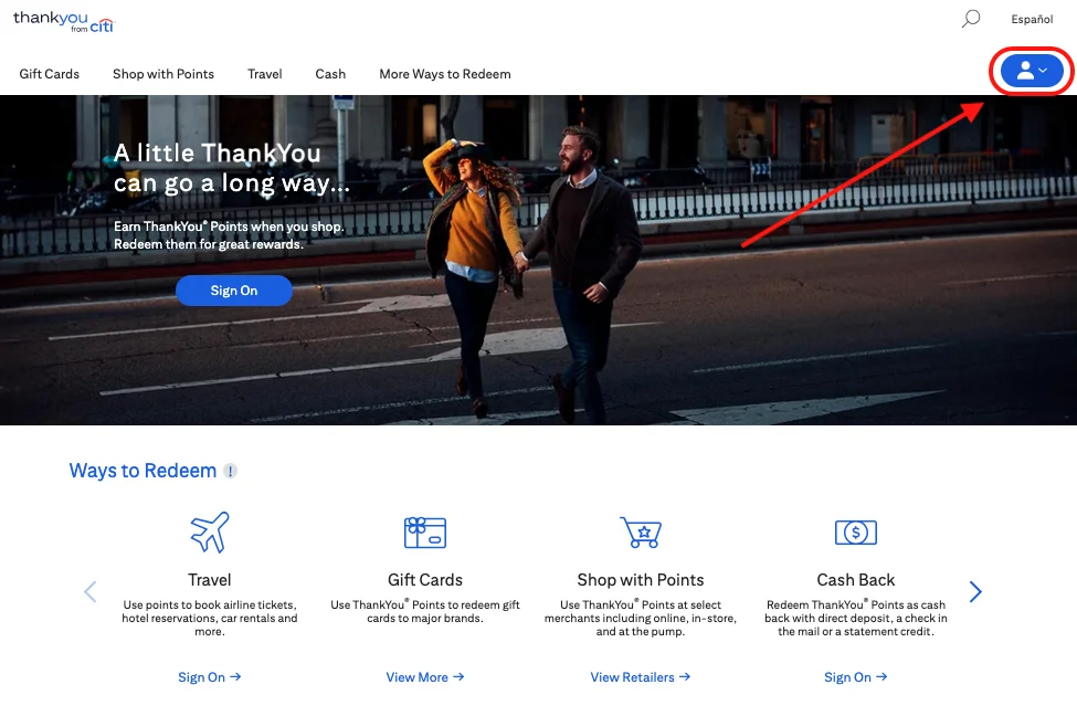 Go to ThankYou.com and open the sign-on menu